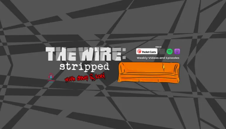 Custom YouTube banner design for The Wire Stripped podcast, a deep-dive TV series discussion channel.